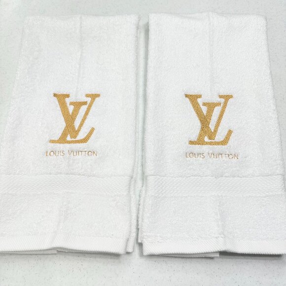 Louis Vuitton Style Towels Embroidered Hand Towel Set White Gold Bathroom Decor - Picture 1 of 2